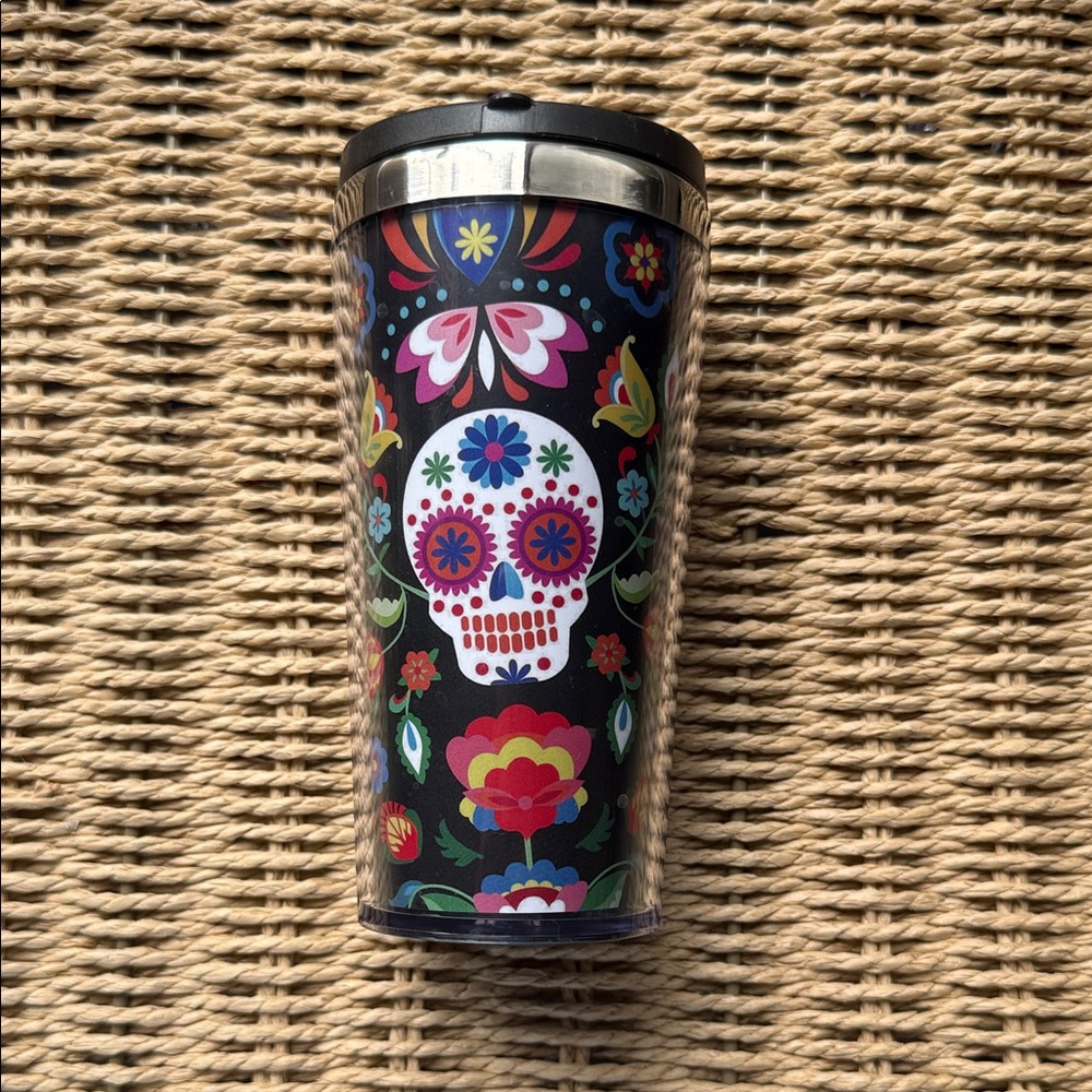 Colorful Sugar Skull Travel Tumbler - Black Multicolor